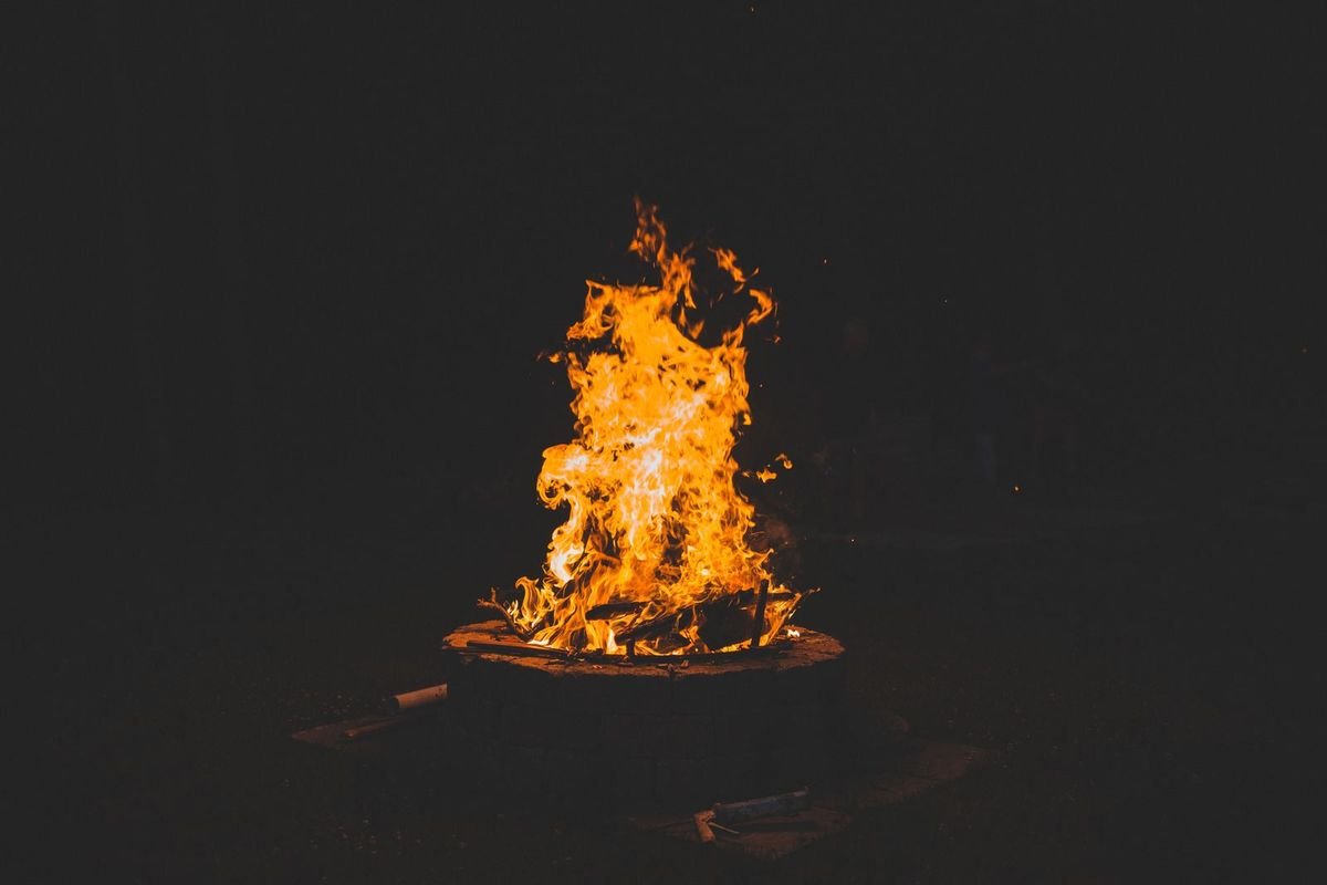 Fire pit at night (representative photo, not the exact product)