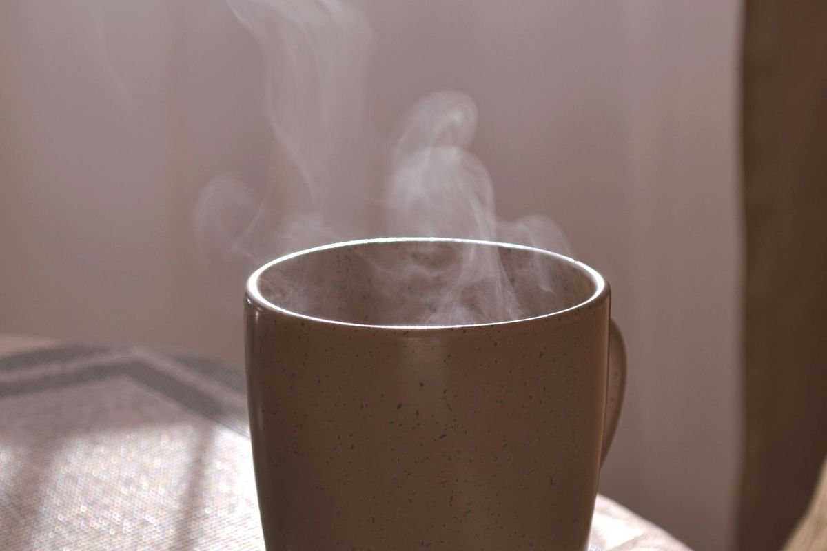 Close-up of a steaming mug (representative photo, not the exact product)