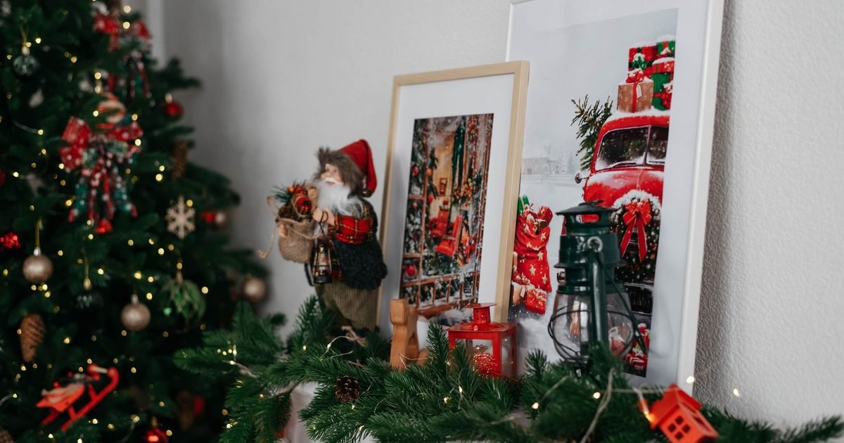 Festive Christmas mantel with holiday decor