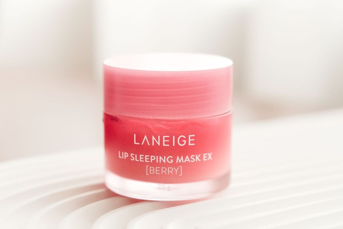 Close-up of a lip sleeping mask jar (representative photo, not the exact product)